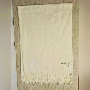 Naturalizer Womens Cream w/Fringe Fashion Acrylic Wrap Shawl 27" x 86" NWT